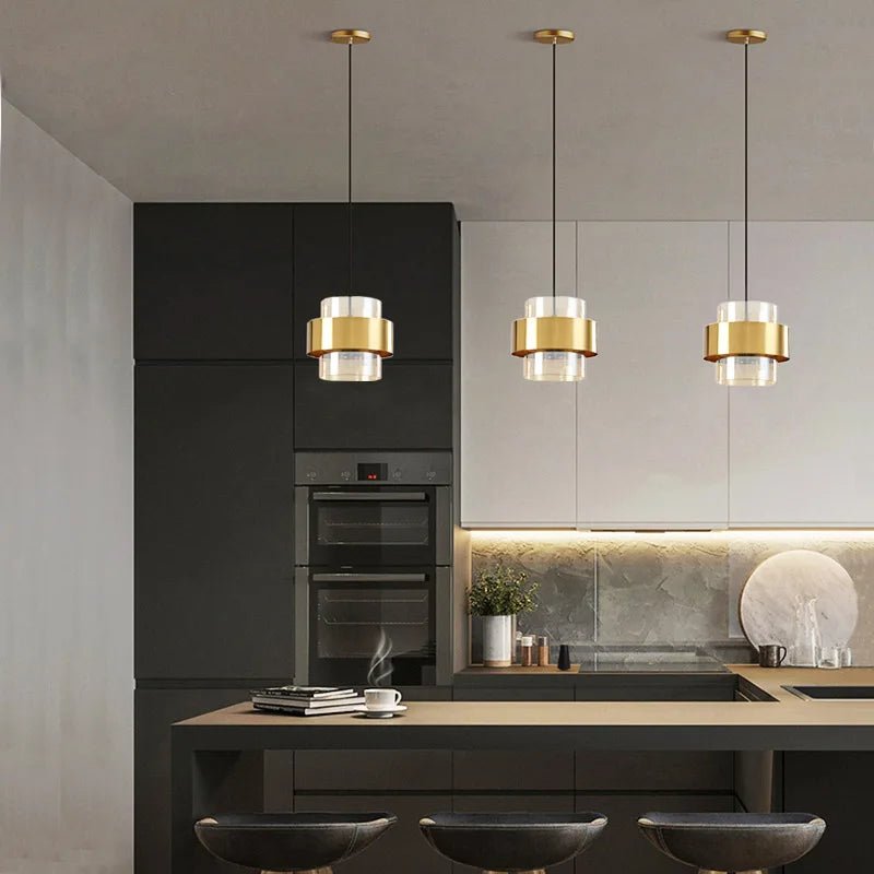 Luminaire Suspension Design Verre & Métal Doré Étagée — 1, 2 ou 4 Ampoules