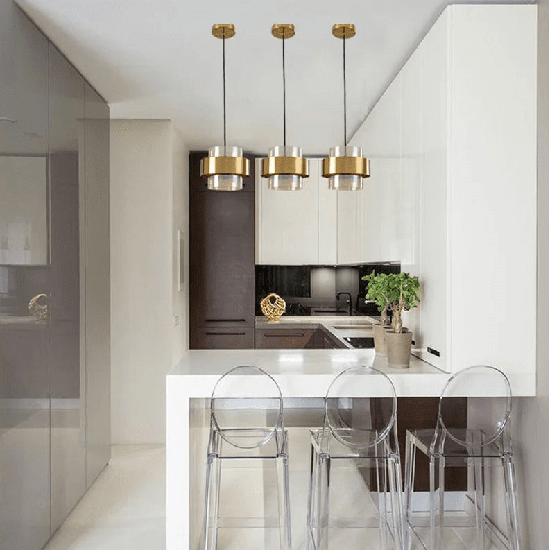 Luminaire Suspension Design Verre & Métal Doré Étagée — 1, 2 ou 4 Ampoules