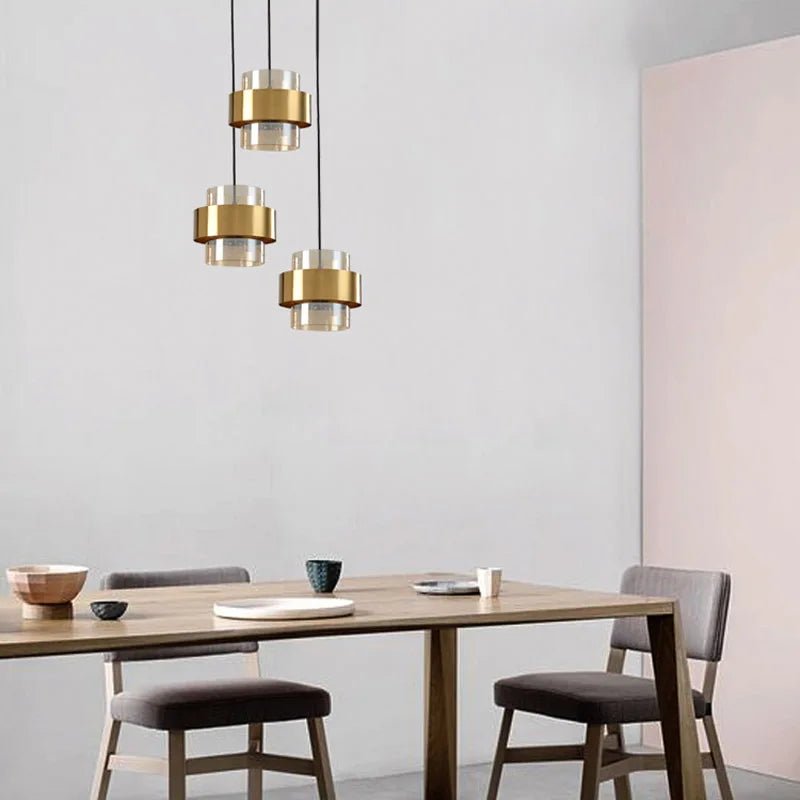Luminaire Suspension Design Verre & Métal Doré Étagée — 1, 2 ou 4 Ampoules