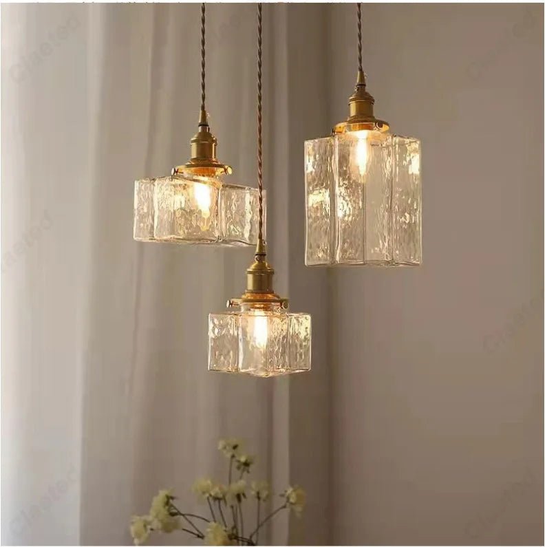 Luminaire Suspension Design Verre Texturé & Laiton Vintage — 3 Modèles
