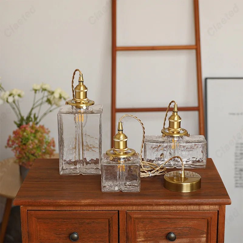 Luminaire Suspension Design Verre Texturé & Laiton Vintage — 3 Modèles