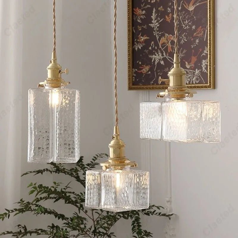 Luminaire Suspension Design Verre Texturé & Laiton Vintage — 3 Modèles