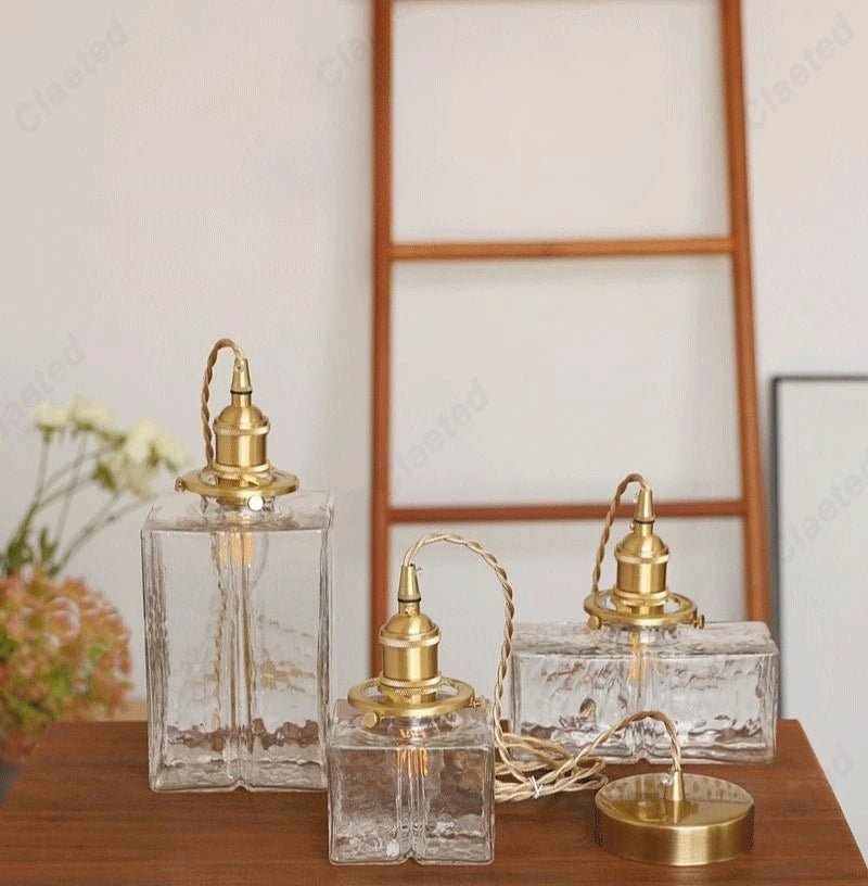 Luminaire Suspension Design Verre Texturé & Laiton Vintage — 3 Modèles