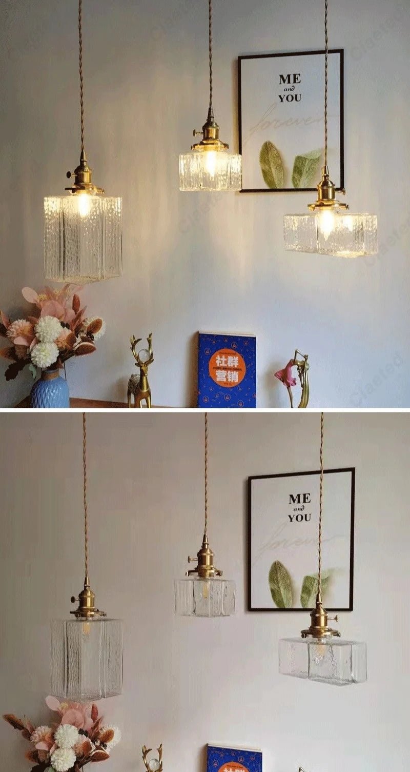 Luminaire Suspension Design Verre Texturé & Laiton Vintage — 3 Modèles