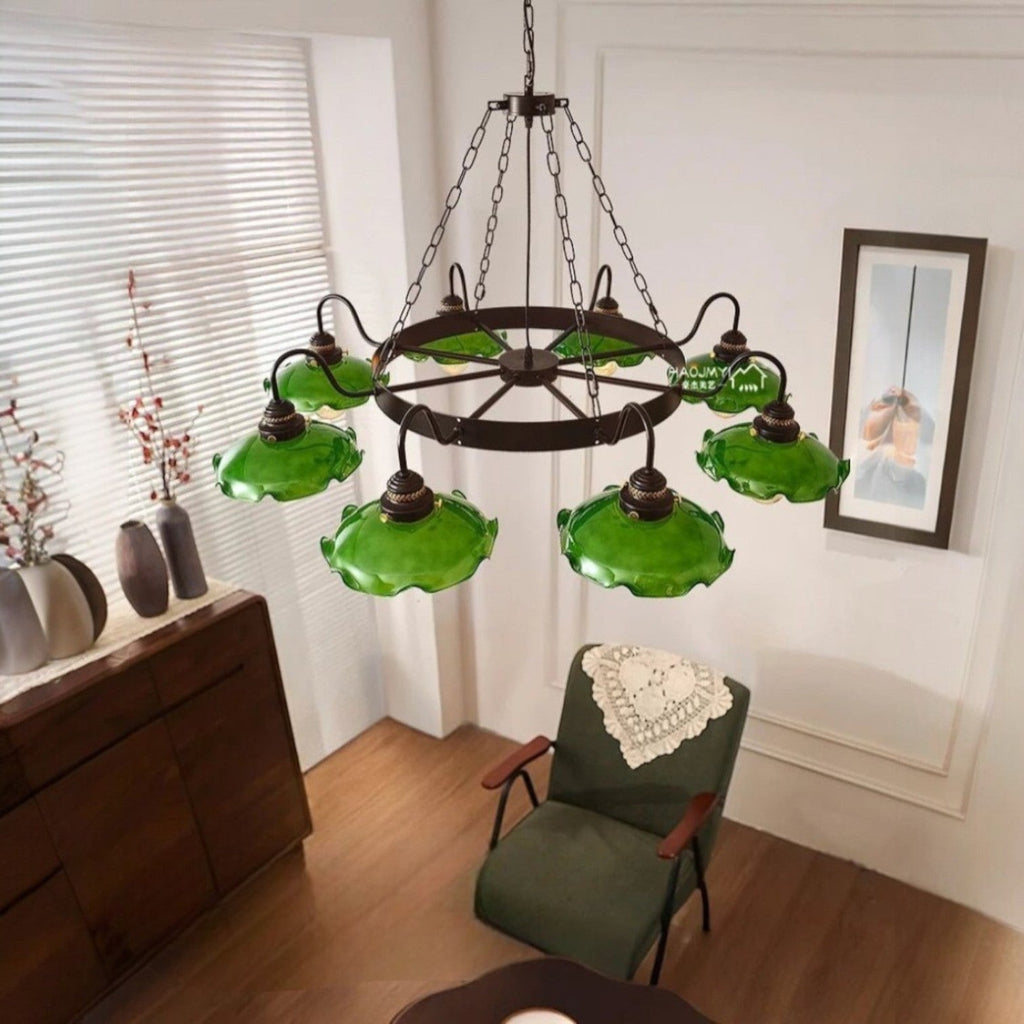 Suspension Luminaire Design Verre Vert Style Rétro Shanghai