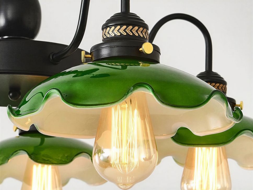 Suspension Luminaire Design Verre Vert Style Rétro Shanghai
