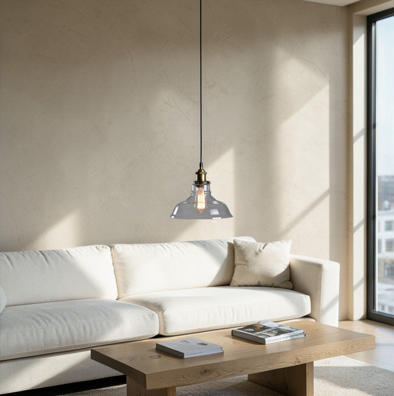 Luminaire Suspension Design Vintage Verre Soufflé & Laiton Doré